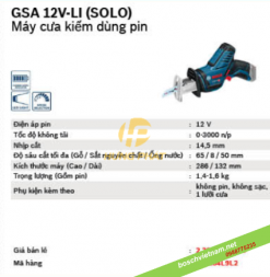 Máy cưa kiếm dùng pin Bosch GSA 12V-LI (SOLO)