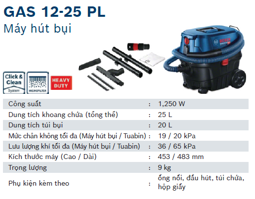 Sức Mạnh Linh Hoạt: Bosch GAS 12-25 PL - Đối Tác Tuyệt Vời Cho Công Việc Hút Bụi và Chất Lỏng