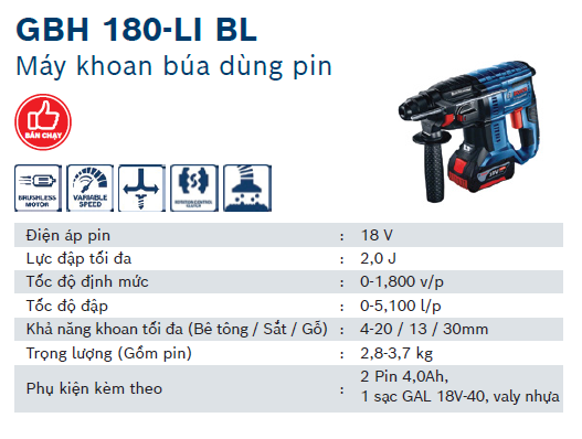 Máy Khoan Bê Tông Bosch GBH 180-LI BL - Đối Tác Đáng Tin Cậy Cho Các Dự Án Xây Dựng
